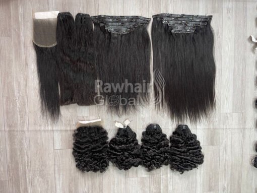 Straight and Burmese Curly Human Hair Natural Black - Image 2