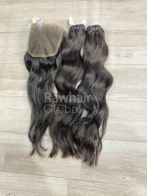 Cambodian Natural Wavy Weft Bundles and Closure 5x5 HD Lace - Image 2