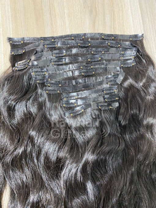 Seamless Clip-ins Natural Wavy Natural Black Hair 150 gram Double Drawn - Image 2