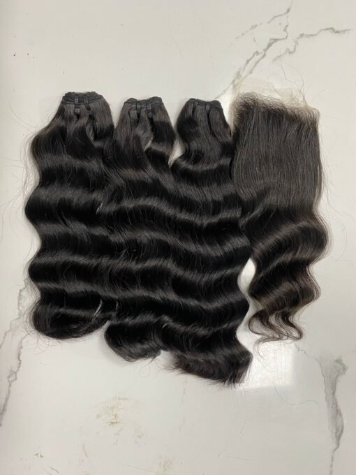 Burmese curly Double wefted Bundles and Closure - Image 3